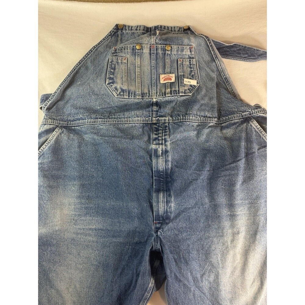 Round House Men's Blue Denim Overalls Size 58x32 Adjustable Straps Workwear